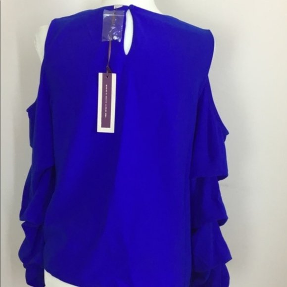 Truly Poppy Women's Long Layered Cold Shoulder Sleeve Cobalt Blue Top Sz  S - Picture 6 of 15